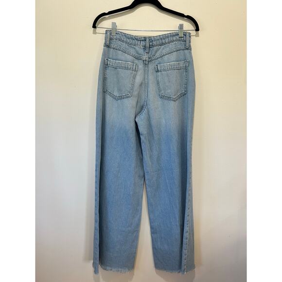 Forever 21 wide leg jeans size 26 raw hem high waist pink side stitching - Picture 3 of 7